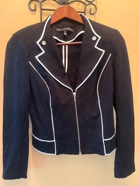 White House Black Market Dark Navy Blazer with White Trim size 6